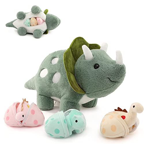 Karister 17.6in Plush Dinosaur Stuffed Animals,A Mommy Dinosaur with 3 Baby Dinosaurs,Triceratops, Tyrannosaurus Rex and Diplodocus. by Karister