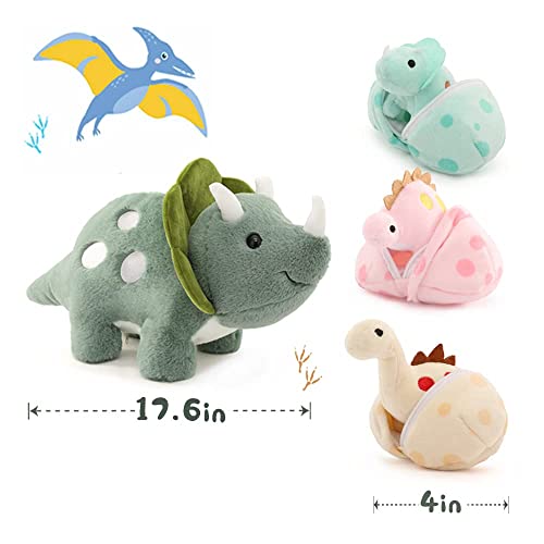 Karister 17.6in Plush Dinosaur Stuffed Animals,A Mommy Dinosaur with 3 Baby Dinosaurs,Triceratops, Tyrannosaurus Rex and Diplodocus. by Karister