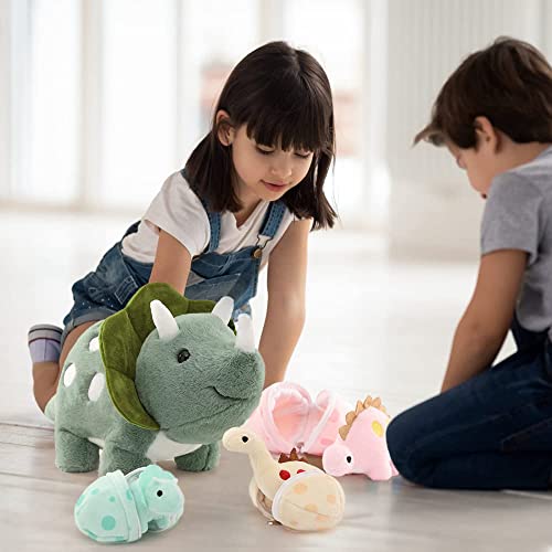 Karister 17.6in Plush Dinosaur Stuffed Animals,A Mommy Dinosaur with 3 Baby Dinosaurs,Triceratops, Tyrannosaurus Rex and Diplodocus. by Karister