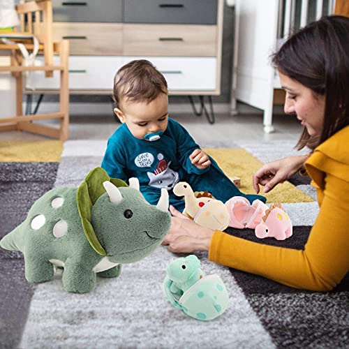 Karister 17.6in Plush Dinosaur Stuffed Animals,A Mommy Dinosaur with 3 Baby Dinosaurs,Triceratops, Tyrannosaurus Rex and Diplodocus. by Karister