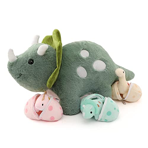 Karister 17.6in Plush Dinosaur Stuffed Animals,A Mommy Dinosaur with 3 Baby Dinosaurs,Triceratops, Tyrannosaurus Rex and Diplodocus. by Karister