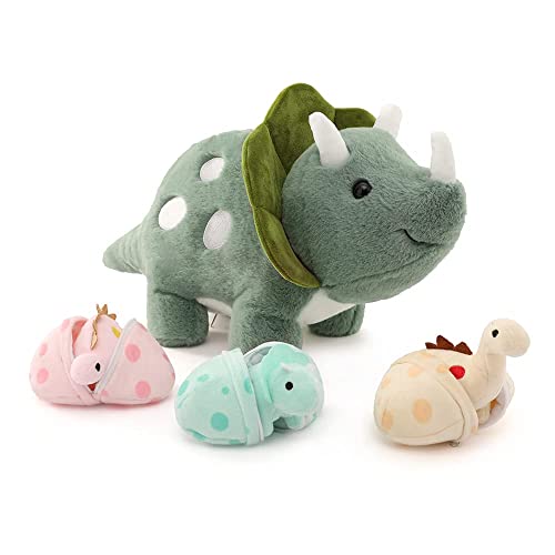 Karister 17.6in Plush Dinosaur Stuffed Animals,A Mommy Dinosaur with 3 Baby Dinosaurs,Triceratops, Tyrannosaurus Rex and Diplodocus. by Karister