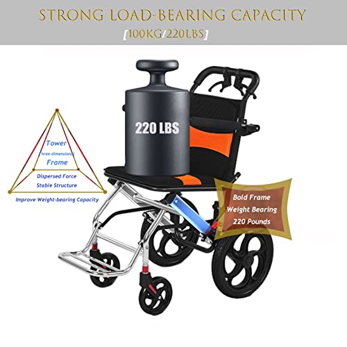 Transport Wheelchairs, Silla De Ruedas, Portable Folding Wheel Chair Ultra-Light Boarding Travel Compact Wheelchair Trolleys with Handbrake for The Elderly and Children Kids (Color : Orange) by WGLAWL