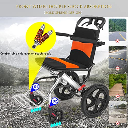 Transport Wheelchairs, Silla De Ruedas, Portable Folding Wheel Chair Ultra-Light Boarding Travel Compact Wheelchair Trolleys with Handbrake for The Elderly and Children Kids (Color : Orange) by WGLAWL