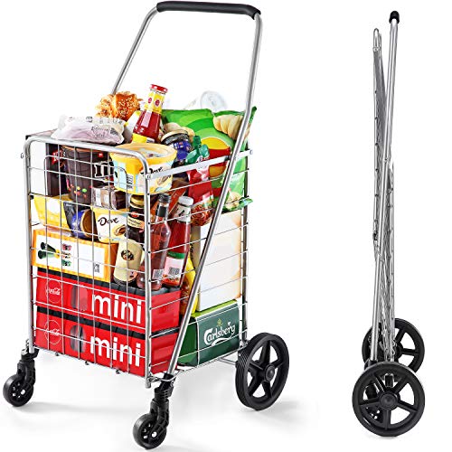 Wellmax WM99024S Grocery Utility Shopping Cart, Easily Collapsible and Portable to Save Space and Heavy Duty, Light Weight Trolley with Rolling Swivel Wheels by WELLMAX INTERNATIONAL INC.