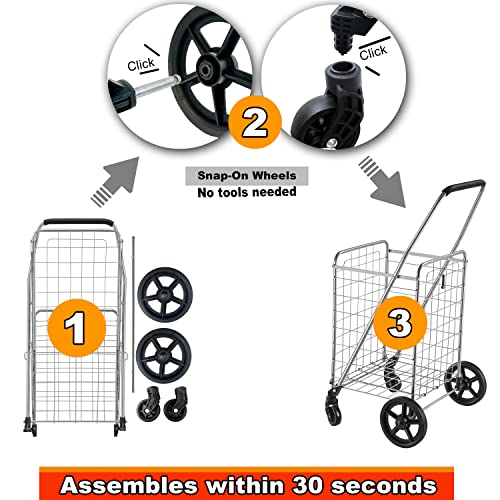 Wellmax WM99024S Grocery Utility Shopping Cart, Easily Collapsible and Portable to Save Space and Heavy Duty, Light Weight Trolley with Rolling Swivel Wheels by WELLMAX INTERNATIONAL INC.