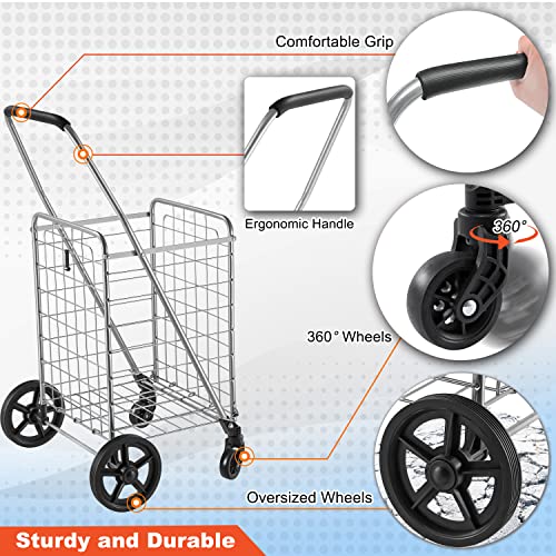 Wellmax WM99024S Grocery Utility Shopping Cart, Easily Collapsible and Portable to Save Space and Heavy Duty, Light Weight Trolley with Rolling Swivel Wheels by WELLMAX INTERNATIONAL INC.