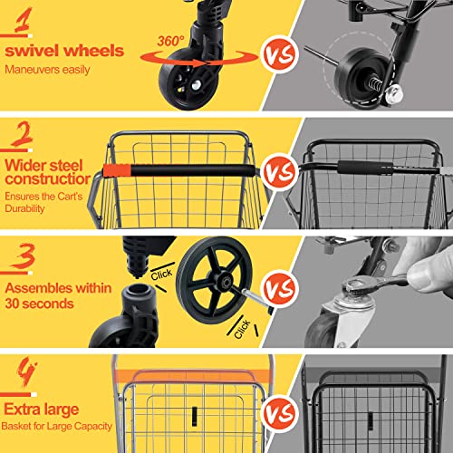 Wellmax WM99024S Grocery Utility Shopping Cart, Easily Collapsible and Portable to Save Space and Heavy Duty, Light Weight Trolley with Rolling Swivel Wheels by WELLMAX INTERNATIONAL INC.
