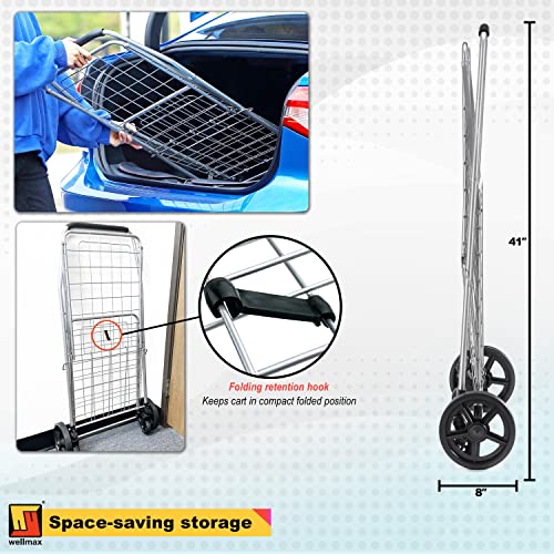 Wellmax WM99024S Grocery Utility Shopping Cart, Easily Collapsible and Portable to Save Space and Heavy Duty, Light Weight Trolley with Rolling Swivel Wheels by WELLMAX INTERNATIONAL INC.