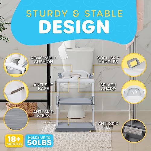 NETTILY Potty Training Seat for Toddler Boys & Girls - Toddlers FOLDABLE Potty Training Toilet Seat with Ladder - PORTABLE Kids Potty Seat Toilet Chair Step Stool Trainer for Children, NO TOOLS NEEDED from Nettily Baby
