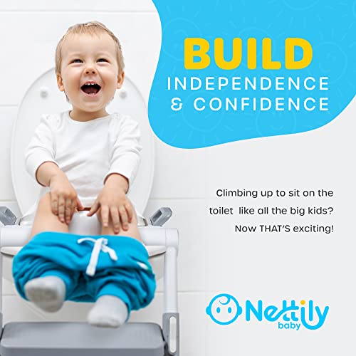 NETTILY Potty Training Seat for Toddler Boys & Girls - Toddlers FOLDABLE Potty Training Toilet Seat with Ladder - PORTABLE Kids Potty Seat Toilet Chair Step Stool Trainer for Children, NO TOOLS NEEDED from Nettily Baby