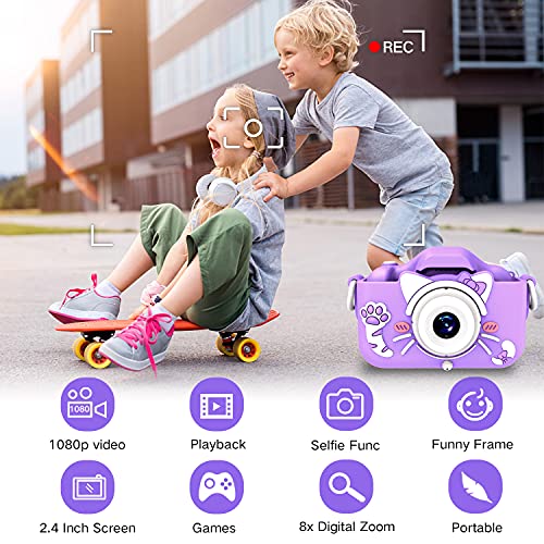 Goopow Kids Camera Toys for 3-8 Year Old Girls,Children Digital Video Camcorder Camera with Cartoon Soft Silicone Cover, Best Christmas Birthday Festival Gift for Kids - 32G SD Card Included from Goopow