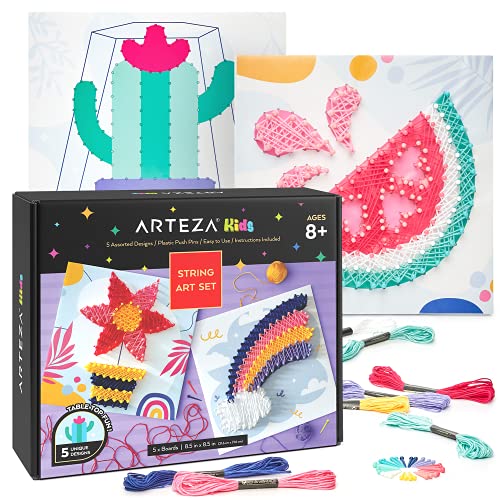Arteza Kids String Art Kit, Set of 5 Assorted Designs, Plastic Pushpins, Art Supplies for Kids Craft Projects and Free Time Activities from Arteza
