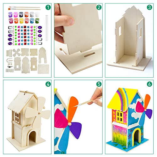 Klever Kits 2 Pack DIY Kid Art Craft Wood Toy Set Including DIY Outdoor Bird House Kit, Wooden Wind Chimes, Paints, Brushes, Glue & Diamond Stickers Sheet for Kids Girls Boys Toddlers from Joyin Inc