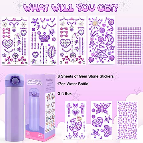 HULASO for 7 Year Old Girls Decorate Your Own Water Bottles with Tons of Rhinestone Glitter Gem Stickers - DIY Gifts Arts and Crafts, BPA Free Stainless Steel Vacuum Insulated Mug (17 OZ) by HULASO