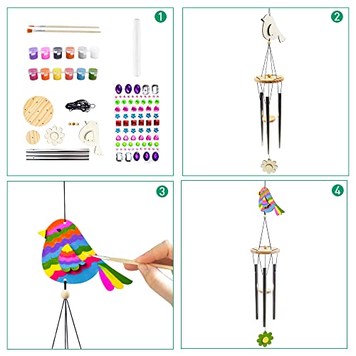Klever Kits 2 Pack DIY Kid Art Craft Wood Toy Set Including DIY Outdoor Bird House Kit, Wooden Wind Chimes, Paints, Brushes, Glue & Diamond Stickers Sheet for Kids Girls Boys Toddlers from Joyin Inc