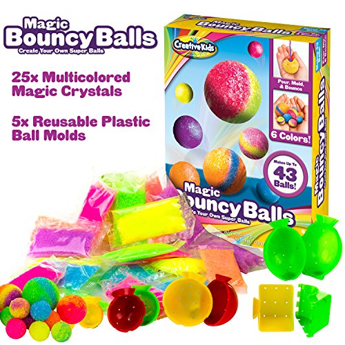 Creative Kids DIY Magic Bouncy Balls - Create Your Own Crystal Powder Balls Craft Kit for Kids - Includes 25 Bags of Multicolored Crystal Powder & 5 Molds - Makes Up to 43 Balls by Creative Kids