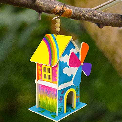 Klever Kits 2 Pack DIY Kid Art Craft Wood Toy Set Including DIY Outdoor Bird House Kit, Wooden Wind Chimes, Paints, Brushes, Glue & Diamond Stickers Sheet for Kids Girls Boys Toddlers from Joyin Inc