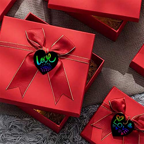 48 Pcs Valentine's Day Scratch Paper Art Rainbow Heart-shaped Scratch Craft Art with Wooden Styluses and Ribbons for Kids Decorative Arts and Crafts Valentine's Day Wedding from PARSUP