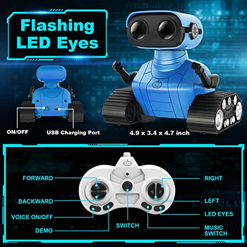 Hamourd Robot Toys for Boys Girls, Rechargeable Remote Control Robots, Emo Robot with Auto-Demonstration, Flexible Head & Arms, Dance Moves, Music, Shining LED Eyes, Kids Toys for 5+ Years Old Boys by Hamourd