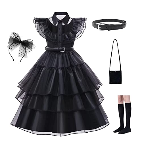 Kidswant Wednesday Addams Dress Girls Halloween Costumes Wednesday Addams Costume Black Princess Dress For 5-12T from Kidswant