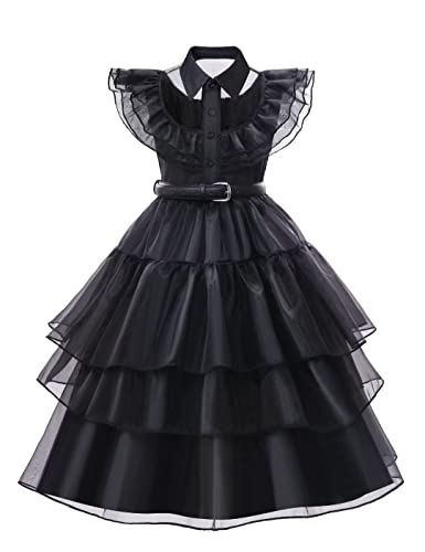 Kidswant Wednesday Addams Dress Girls Halloween Costumes Wednesday Addams Costume Black Princess Dress For 5-12T from Kidswant