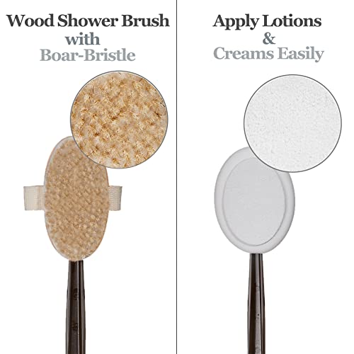 EASACE Long Handle Bath Body Brush & Lotion Applicator for Back Scrubber, Shower Brush with Soft Bristles for Wet or Dry by EASACE