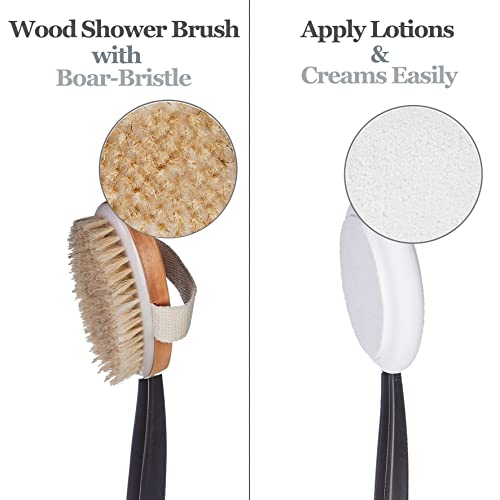 EASACE Long Handle Bath Body Brush & Lotion Applicator for Back Scrubber, Shower Brush with Soft Bristles for Wet or Dry by EASACE