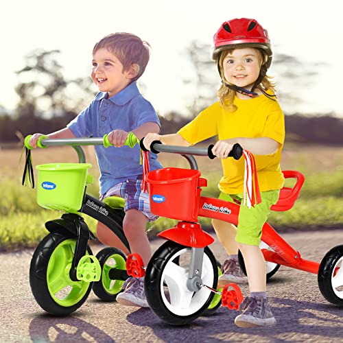 INFANS Kids Tricycle Rider with Adjustable Seat, Storage Basket, Premium Quiet Wheels, Non-Slip Handle (Red) by INFANS