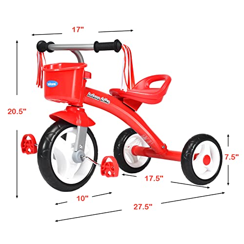 INFANS Kids Tricycle Rider with Adjustable Seat, Storage Basket, Premium Quiet Wheels, Non-Slip Handle (Red) by INFANS