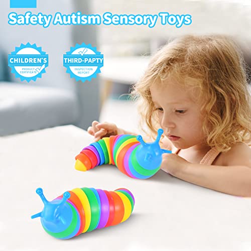 Fidget Slug Toy, Autism Sensory Toys for Autistic Children, Flexible Articulating Rainbow Slug Toys, Novelty Stim Toy for Kids, Adults, Birthday Gifts, Easter Basket Stuffers(Rainbow) by FLEBE