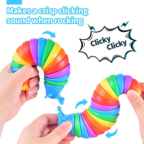 Fidget Slug Toy, Autism Sensory Toys for Autistic Children, Flexible Articulating Rainbow Slug Toys, Novelty Stim Toy for Kids, Adults, Birthday Gifts, Easter Basket Stuffers(Rainbow) by FLEBE