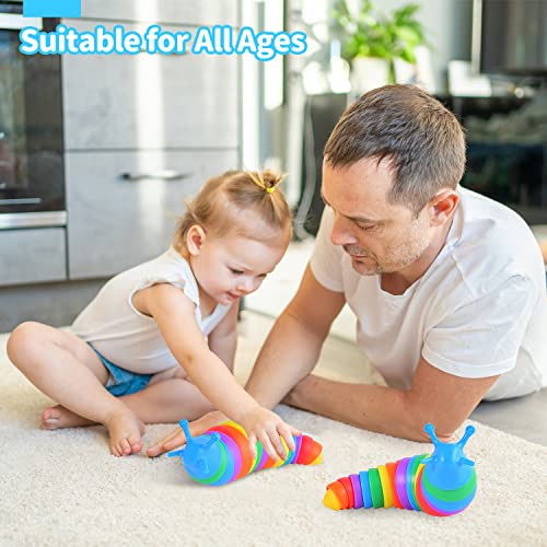 Fidget Slug Toy, Autism Sensory Toys for Autistic Children, Flexible Articulating Rainbow Slug Toys, Novelty Stim Toy for Kids, Adults, Birthday Gifts, Easter Basket Stuffers(Rainbow) by FLEBE