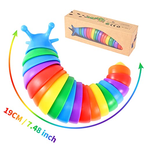 Fidget Slug Toy, Autism Sensory Toys for Autistic Children, Flexible Articulating Rainbow Slug Toys, Novelty Stim Toy for Kids, Adults, Birthday Gifts, Easter Basket Stuffers(Rainbow) by FLEBE