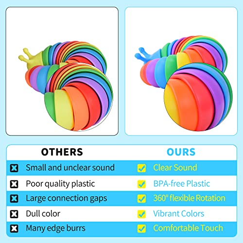 Fidget Slug Toy, Autism Sensory Toys for Autistic Children, Flexible Articulating Rainbow Slug Toys, Novelty Stim Toy for Kids, Adults, Birthday Gifts, Easter Basket Stuffers(Rainbow) by FLEBE