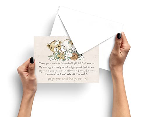 Flora Safari Thank You with Envelopes (25 Cards) Girls Baby Shower â Royal Animal and Greenery Theme - Babies Stationery Set by Paper Clever Party by Paper Clever Party
