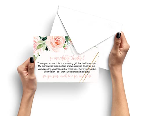 Blush Greenery Baby Shower Thank You Cards with Envelopes (25 Pack) Girls Rustic Graceful Flower Theme â Pink Gold - Babies Stationery Set by Paper Clever Party from Paper Clever Party