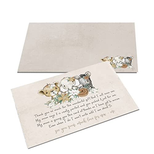 Flora Safari Thank You with Envelopes (25 Cards) Girls Baby Shower â Royal Animal and Greenery Theme - Babies Stationery Set by Paper Clever Party by Paper Clever Party
