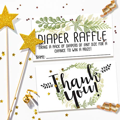 Diaper Raffle Tickets - Botanical - Set of 50 Double-Sided Raffle Cards - Blank Baby Shower Stationery - Fun and Colorful Baby Shower Supplies for Under $15! by Lone Star Art