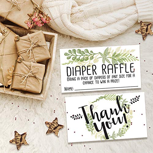 Diaper Raffle Tickets - Botanical - Set of 50 Double-Sided Raffle Cards - Blank Baby Shower Stationery - Fun and Colorful Baby Shower Supplies for Under $15! by Lone Star Art
