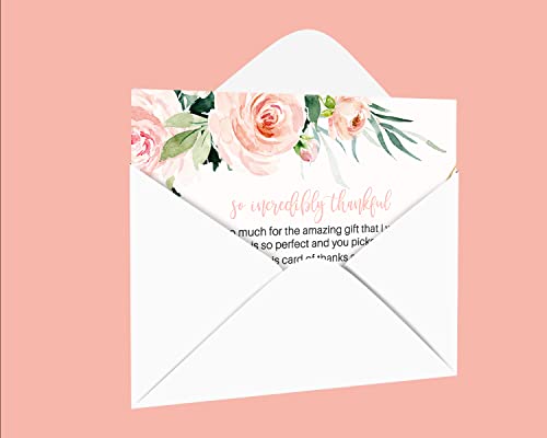 Blush Greenery Baby Shower Thank You Cards with Envelopes (25 Pack) Girls Rustic Graceful Flower Theme â Pink Gold - Babies Stationery Set by Paper Clever Party from Paper Clever Party