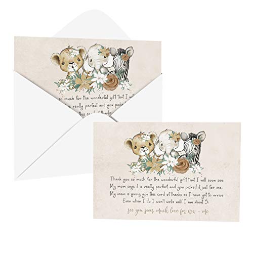Flora Safari Thank You with Envelopes (25 Cards) Girls Baby Shower â Royal Animal and Greenery Theme - Babies Stationery Set by Paper Clever Party by Paper Clever Party