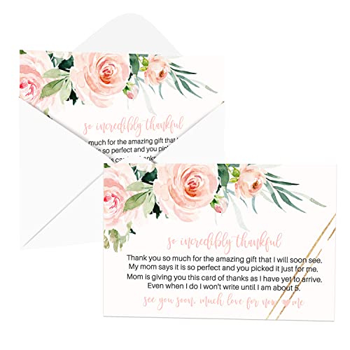 Blush Greenery Baby Shower Thank You Cards with Envelopes (25 Pack) Girls Rustic Graceful Flower Theme â Pink Gold - Babies Stationery Set by Paper Clever Party from Paper Clever Party