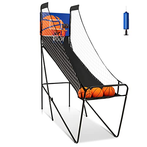 Giantex Foldable Electronic Arcade Basketball Game, with Electronic Scorer, Buzzer, 3 Basketballs, Pump, Indoor Single Shot Basketball Game for Adults, Kids from Giantex