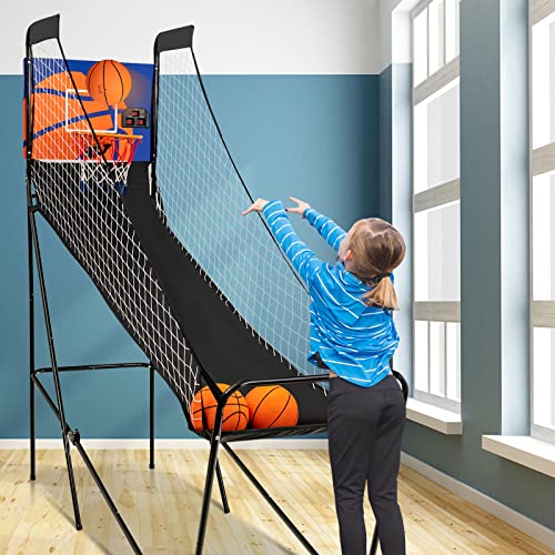 Giantex Foldable Electronic Arcade Basketball Game, with Electronic Scorer, Buzzer, 3 Basketballs, Pump, Indoor Single Shot Basketball Game for Adults, Kids from Giantex
