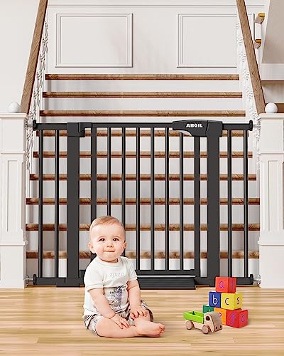 ABOIL Dog Gate for The House No Drilling, Baby Gate for Stairs Doorway, 29-43 Inch Extra Wide Auto Close Safety Child Gate Pet Gate for Door, Pressure Mounted Gate (Black) by ABOIL