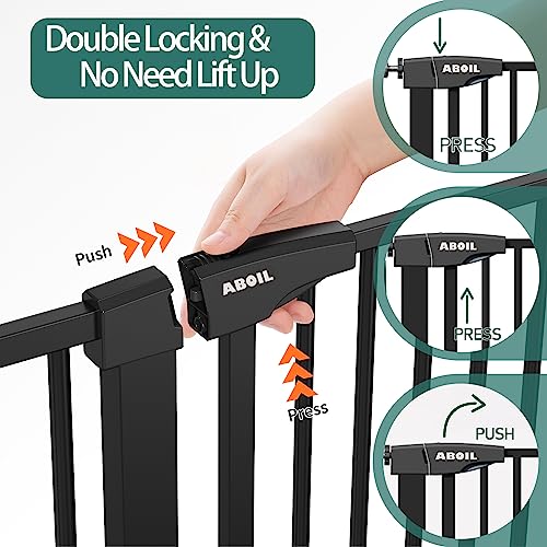 ABOIL Dog Gate for The House No Drilling, Baby Gate for Stairs Doorway, 29-43 Inch Extra Wide Auto Close Safety Child Gate Pet Gate for Door, Pressure Mounted Gate (Black) by ABOIL