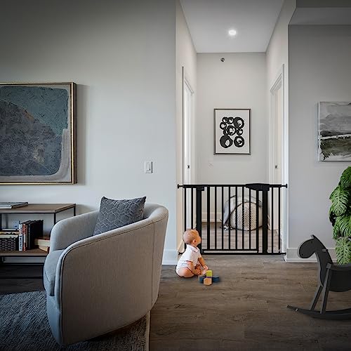 ABOIL Dog Gate for The House No Drilling, Baby Gate for Stairs Doorway, 29-43 Inch Extra Wide Auto Close Safety Child Gate Pet Gate for Door, Pressure Mounted Gate (Black) by ABOIL