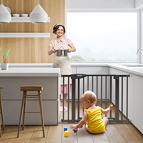 ABOIL Dog Gate for The House No Drilling, Baby Gate for Stairs Doorway, 29-43 Inch Extra Wide Auto Close Safety Child Gate Pet Gate for Door, Pressure Mounted Gate (Black) by ABOIL