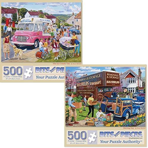 Bits and Pieces - Value Set of (2) 500 Piece Jigsaw Puzzles for Adults - Each Puzzle Measures 18" x 24" - 500 pc The Ice Cream Van, Moving Day Jigsaws by Artist Trevor Mitchell from Melville Direct